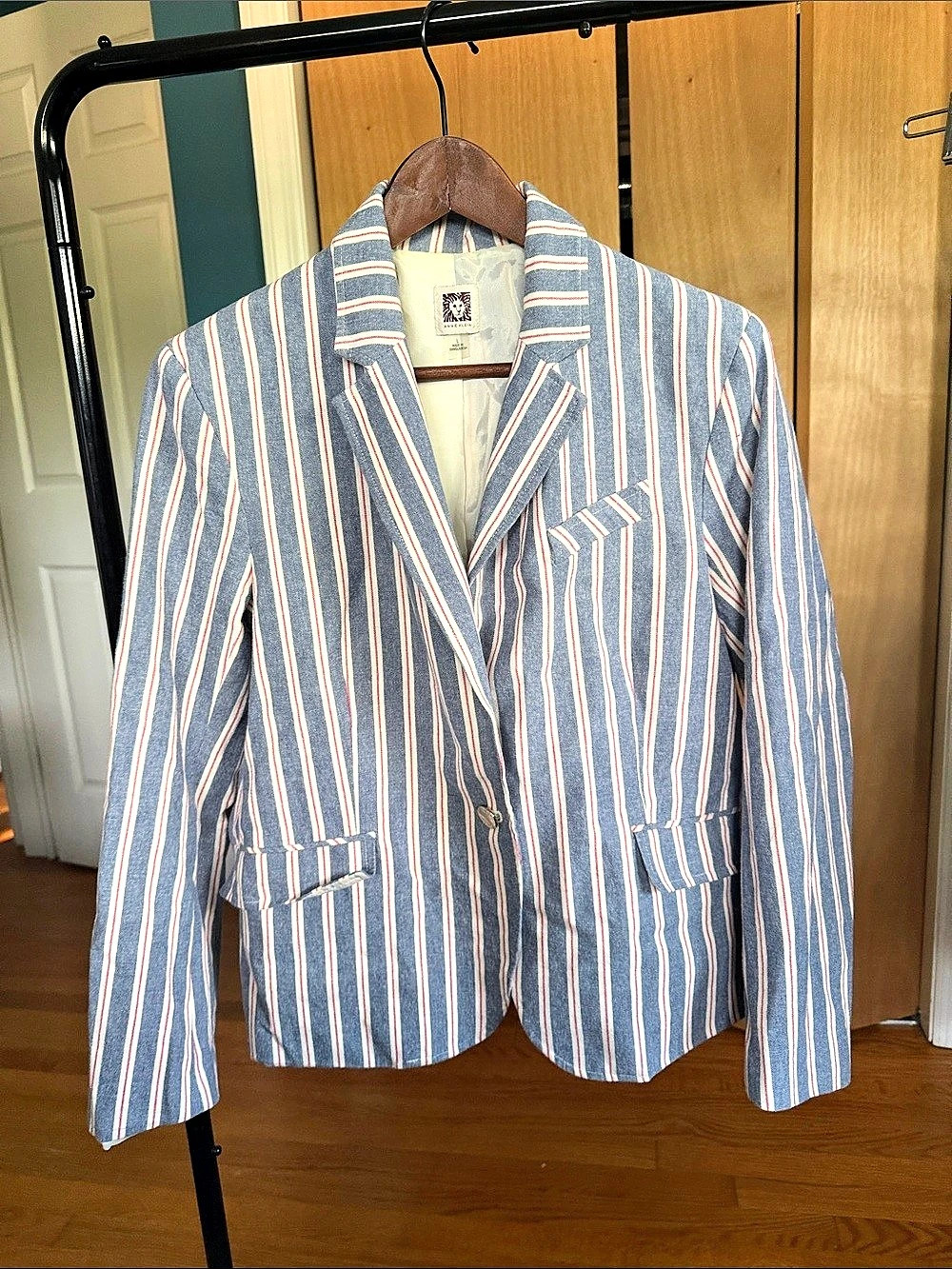 Anne Klein Striped Blazer in Blue & Pink Like New
